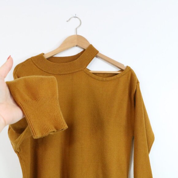 *Le Chateau Mustard One Open Shoulder Long Sleeve Sweater - Picture 5 of 6